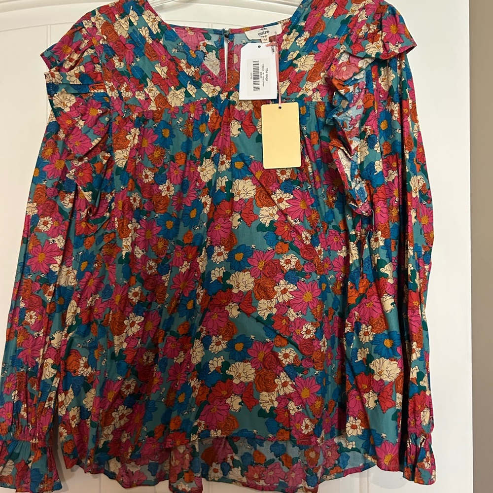 Entro Floral Blouse - Pink, Orange, Blue